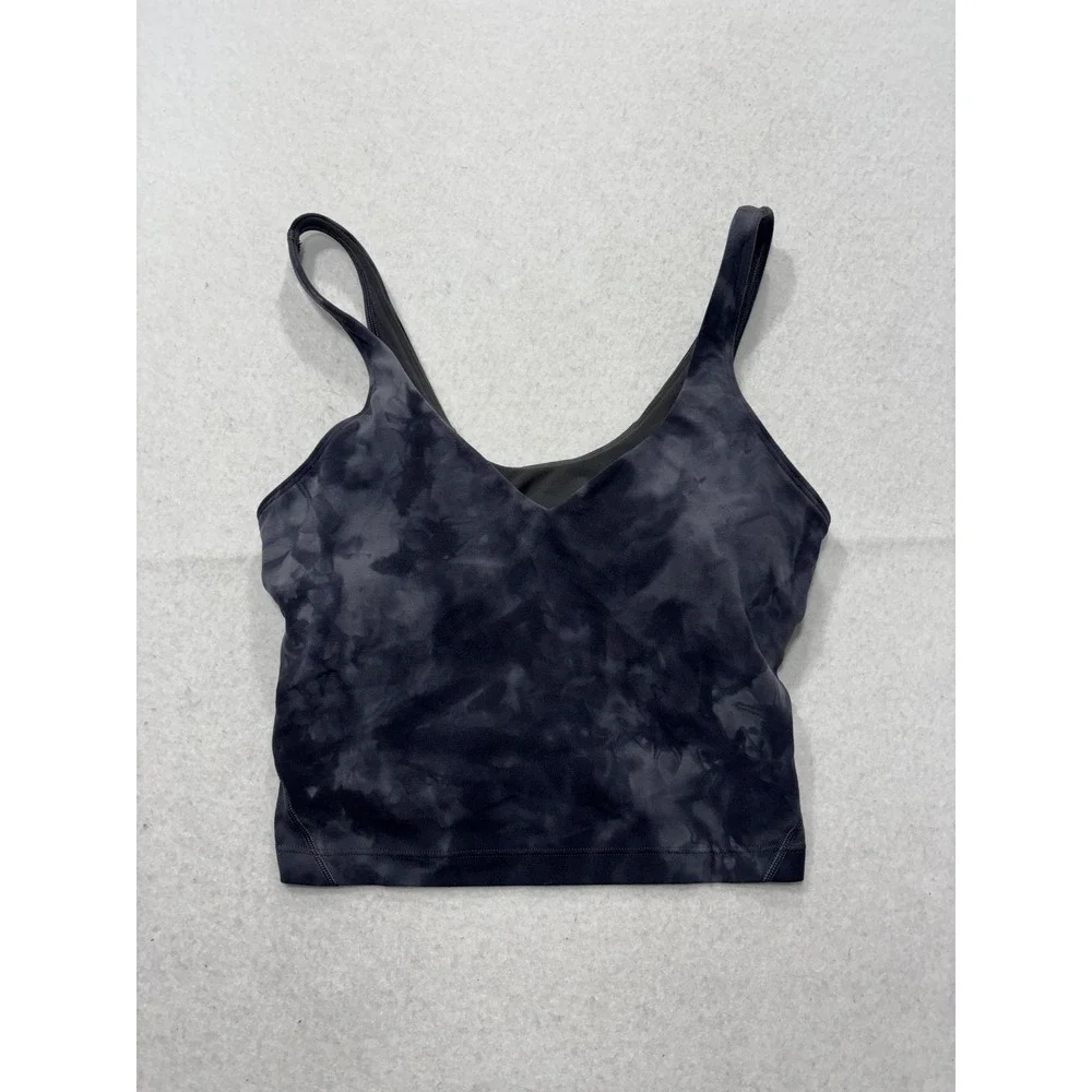 Lululemon Sports Bra Womens 6 Gray Tie Dye Longline V Neck Yoga Athletic Top